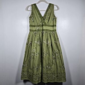 Y2K Signature Robbie Bee Green Floral Embroidered Baby Doll Fairy Dress Size 12